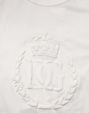 Dolce & Gabbana Weißes Baumwoll-T-Shirt mit geprägter DG-Krone für Männer