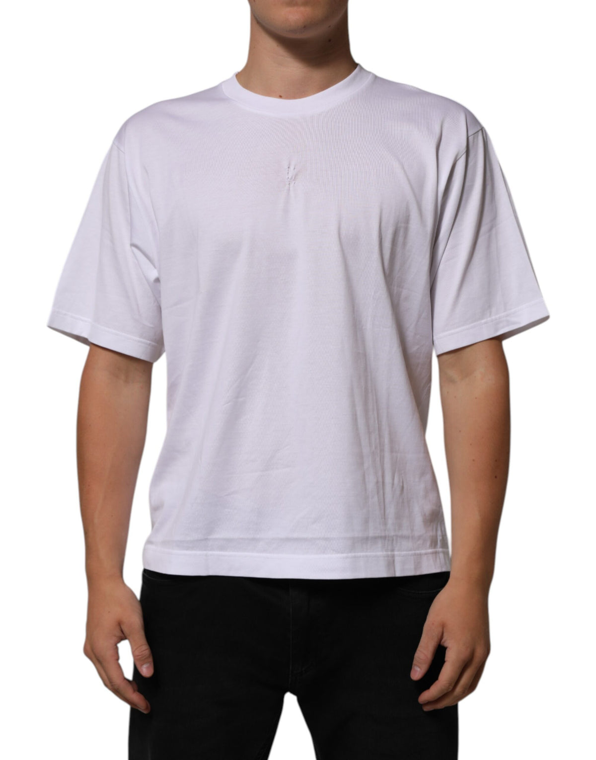 Dolce & Gabbana Weißes Baumwoll-Logo-Patch Rundhalsausschnitt Herren-T-Shirt