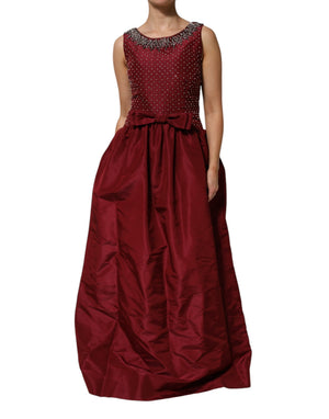 Dolce & Gabbana Burgunderfarbenes Abendkleid aus Seide mit Perlen