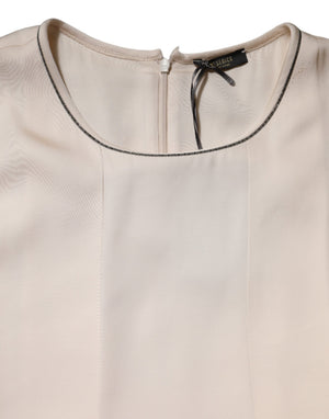 Peserico Beige Viskose Plissee ärmelloses langes Maxikleid