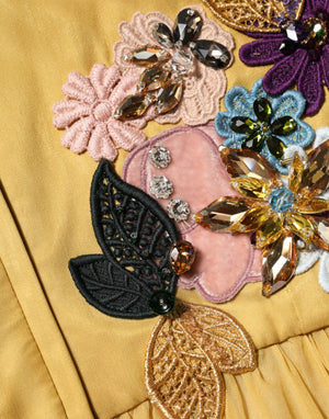 Dolce & Gabbana Gelbes Maxikleid mit Blumenstickerei aus Seide