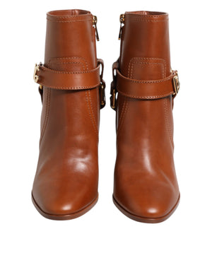 Dolce & Gabbana Braune Leder DG Logo Schnallenstiefel Schuhe