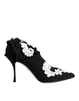 Dolce & Gabbana Schwarz Weiß Bestickte Jersey Stiletto Stiefel Schuhe