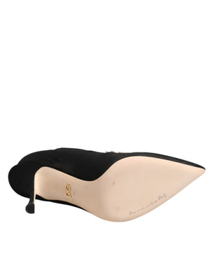 Dolce & Gabbana Schwarz Weiß Bestickte Jersey Stiletto Stiefel Schuhe