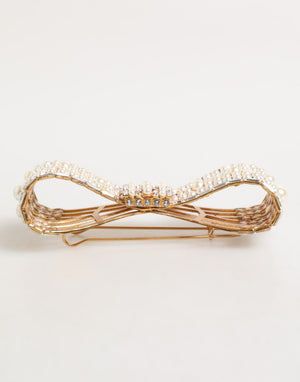Dolce & Gabbana Gold Messing Glas Kristall Faux Perle verschönert Brosche