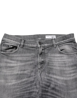 Dolce & Gabbana Graue Baumwoll-Denimhose Slim Fit Distressed Pants Jeans