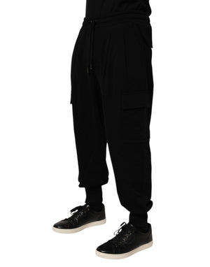 Dolce & Gabbana Schwarze Cargo-Jogginghose aus Baumwollmischung mit Kordelzug