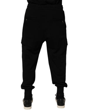 Dolce & Gabbana Schwarze Cargo-Jogginghose aus Baumwollmischung mit Kordelzug