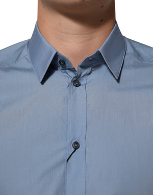 Dolce & Gabbana Blaues Baumwollhemd mit Kragen GOLD Formal Dress Shirt