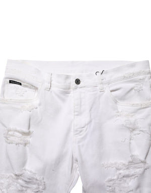 Dolce & Gabbana Weiße zerrissene Denim-Hosenjeans
