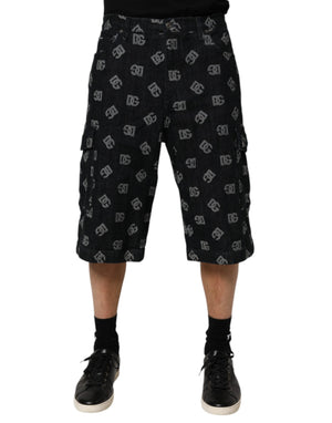 Dolce & Gabbana Schwarzes Monogramm Denim Cargo Herren Bermuda Short