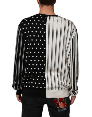 Dolce & Gabbana Schwarz-weiß gestreifter V-Ausschnitt Pullover mit Polka
