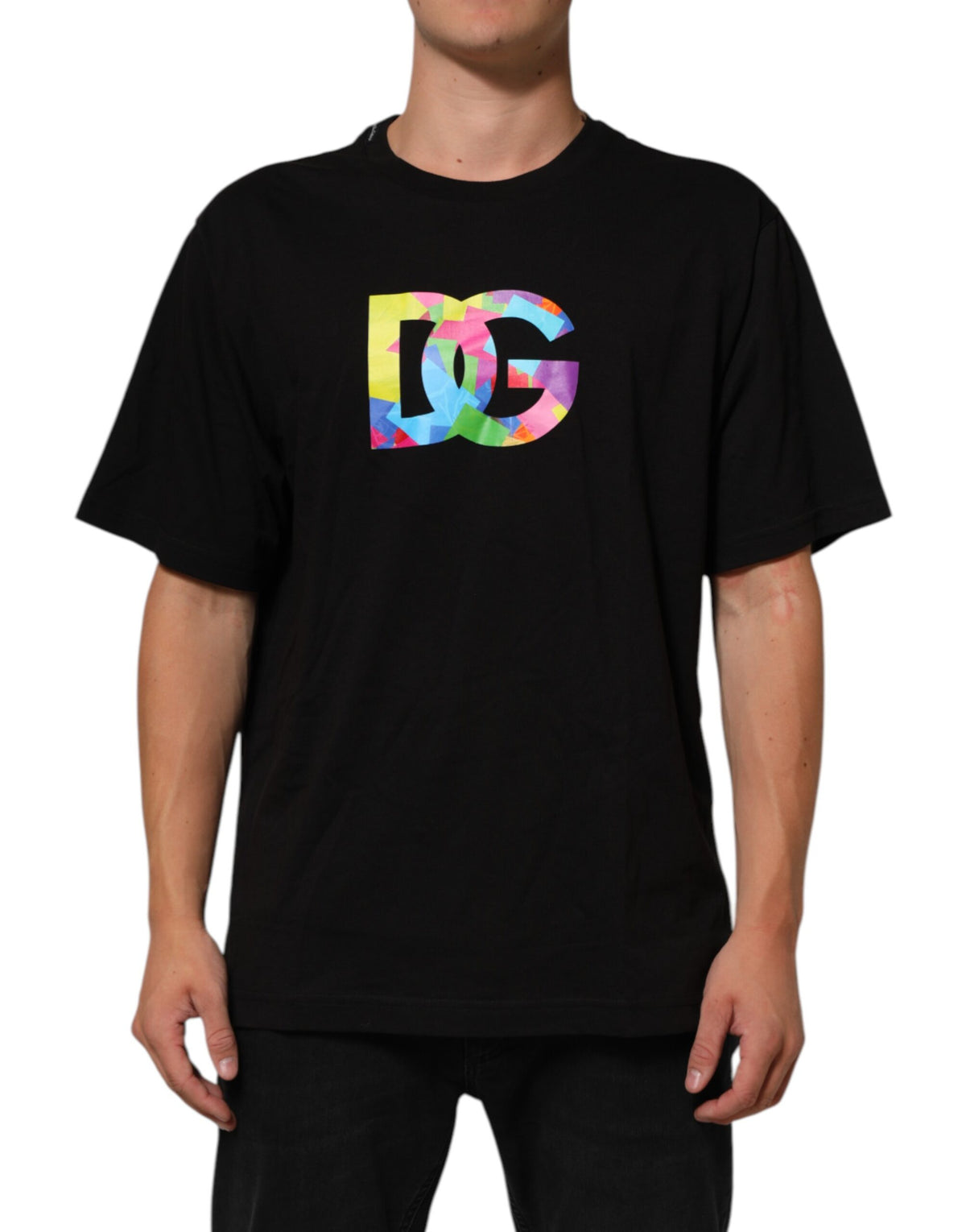 Dolce & Gabbana Schwarzes Herren-T-Shirt mit Logo-Print und Rundhalsausschnitt aus Baumwolle