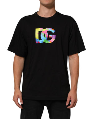 Dolce & Gabbana Schwarzes Herren-T-Shirt mit Logo-Print und Rundhalsausschnitt aus Baumwolle