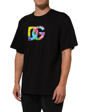 Dolce & Gabbana Schwarzes Herren-T-Shirt mit Logo-Print und Rundhalsausschnitt aus Baumwolle