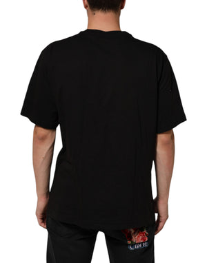 Dolce & Gabbana Schwarzes Herren-T-Shirt mit Logo-Print und Rundhalsausschnitt aus Baumwolle