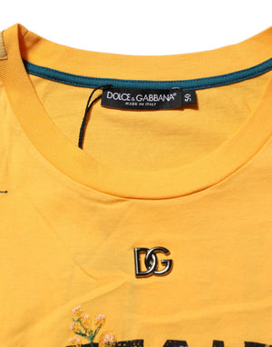 Dolce & Gabbana Gelbes Secret Graden Floral Baumwoll-T-Shirt mit Rundhalsausschnitt