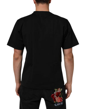 Dolce & Gabbana Schwarzes Herren-T-Shirt mit Logo-Print und Rundhalsausschnitt aus Baumwolle