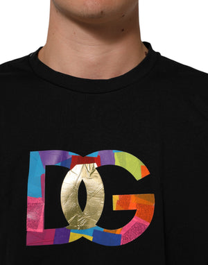 Dolce & Gabbana Schwarzes Herren-T-Shirt mit Logo-Print und Rundhalsausschnitt aus Baumwolle