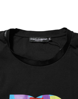 Dolce & Gabbana Schwarzes Herren-T-Shirt mit Logo-Print und Rundhalsausschnitt aus Baumwolle