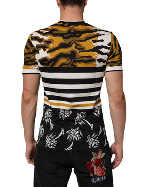 Dolce & Gabbana Multicolor Leopard Palm Leaf Männer Rundhals-T-Shirt