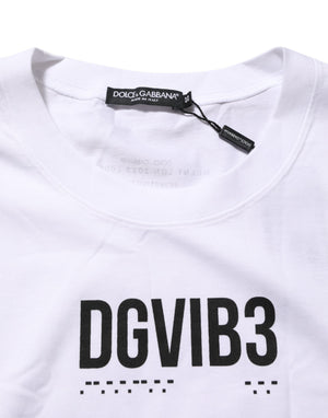 Dolce & Gabbana Weißes ärmelloses bedrucktes Tank-T-Shirt aus Baumwolle
