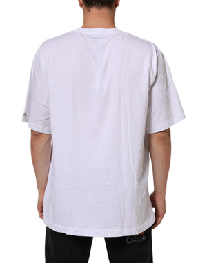 Dolce & Gabbana Weißes T-Shirt mit Rundhalsausschnitt aus Baumwolle mit Grafikdruck