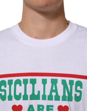Dolce & Gabbana Weißes T-Shirt mit Rundhalsausschnitt aus Baumwolle mit Grafikdruck