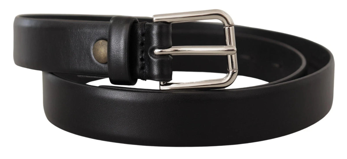 Dolce & Gabbana Schwarzes Kalbsleder Silberfarbene Logoschnalle Gürtel