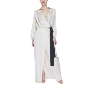 Sandro Ferrone Beigefarbenes Polyester-Maxikleid