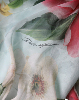 Dolce & Gabbana Blaues gestuftes Maxikleid mit Blumendruck