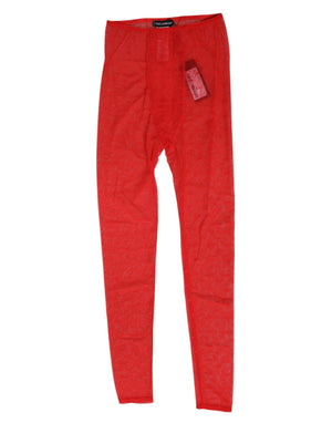 Dolce & Gabbana Rote Nylon Logo Spitze Leggings Hose Unterwäsche