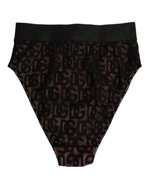 Dolce & Gabbana Schwarzer DG Logo Lace High Brief Slip Unterwäsche