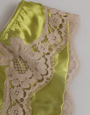 Dolce & Gabbana Grüner Seidensatin mit floralen Spitzenbesätzen Panty Unterwäsche