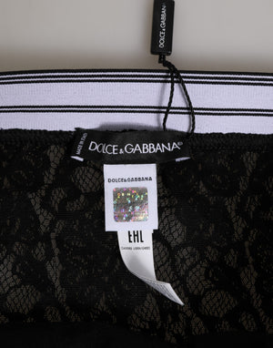 Dolce & Gabbana Schwarzer Spitzen-Slip-Slip mit Logo-Bund Unterwäsche