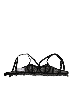 Dolce & Gabbana Schwarzer geblümter Spitzen-Nylon-Balconcino-BH Unterwäsche