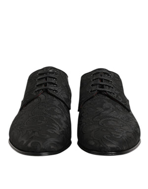 Dolce & Gabbana Schwarz Brokat Lace Up Derby Männer Kleid Schuhe