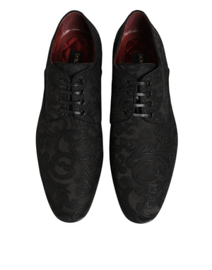 Dolce & Gabbana Schwarz Brokat Lace Up Derby Männer Kleid Schuhe