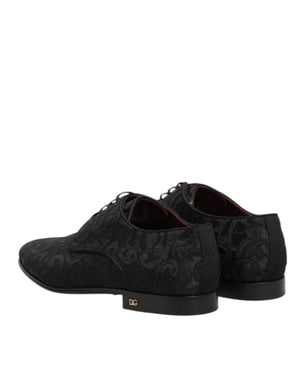 Dolce & Gabbana Schwarz Brokat Lace Up Derby Männer Kleid Schuhe