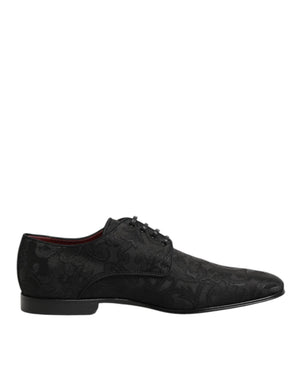 Dolce & Gabbana Schwarz Brokat Lace Up Derby Männer Kleid Schuhe