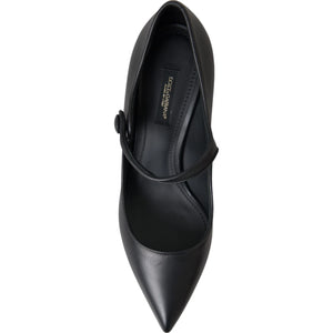 Dolce & Gabbana Schwarz Leder Logo Heels Mary Janes Pumps Schuhe