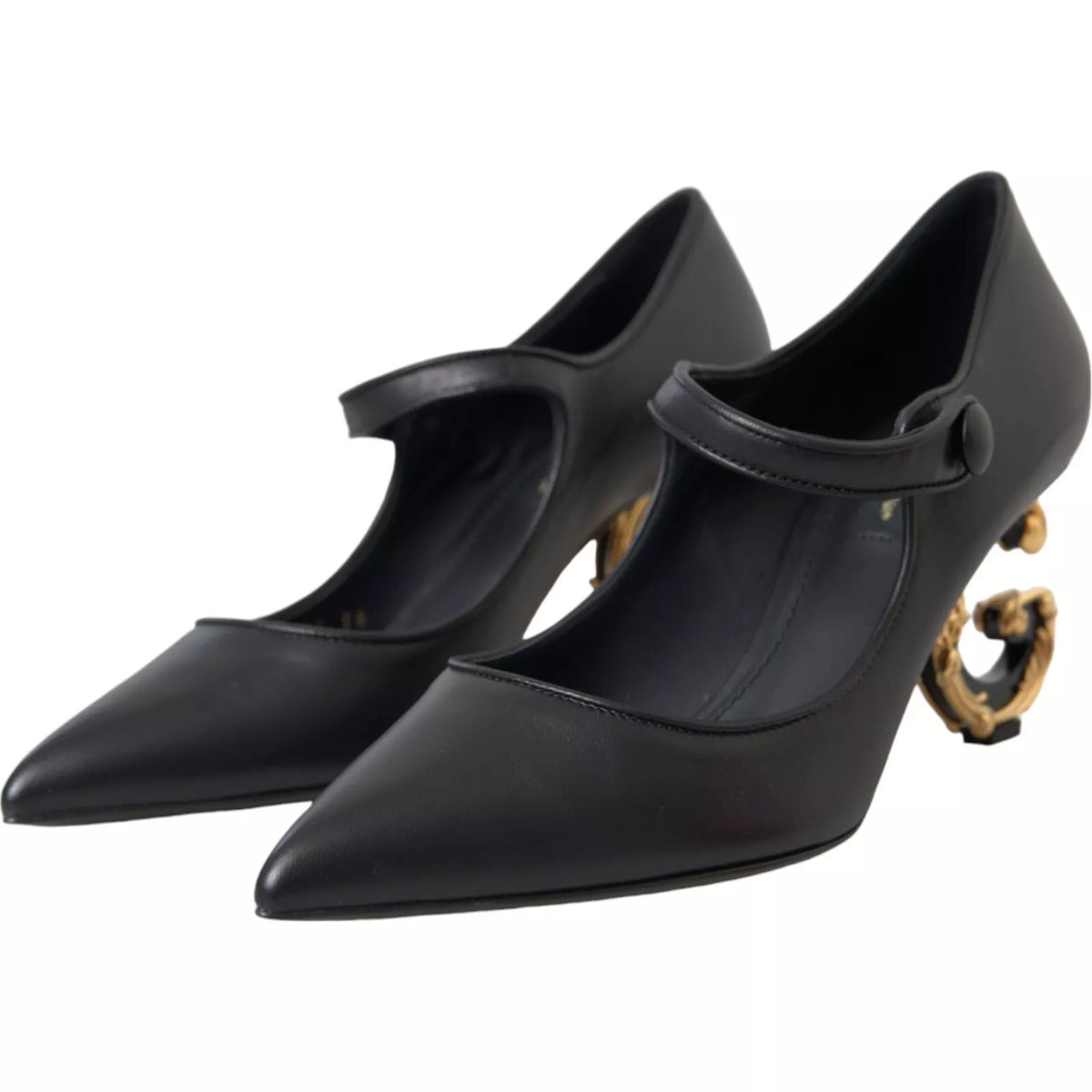 Dolce & Gabbana Schwarz Leder Logo Heels Mary Janes Pumps Schuhe