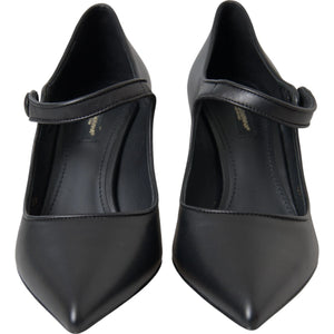 Dolce & Gabbana Schwarz Leder Logo Heels Mary Janes Pumps Schuhe