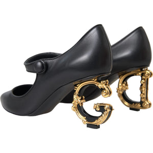Dolce & Gabbana Schwarz Leder Logo Heels Mary Janes Pumps Schuhe