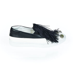 Mr&Mrs Italy Schwarzer Leder-Slipper für Damen