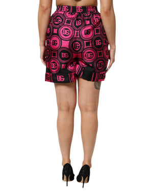 Dolce & Gabbana Rosa Schwarz Seide Logo-Druck DG-Muster Shorts