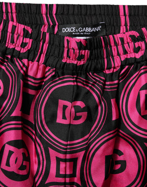 Dolce & Gabbana Rosa Schwarz Seide Logo-Druck DG-Muster Shorts