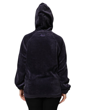 Cavalli Class Lila Baumwollmischung Samt Zip-Up Hoodie Sweatshirt Pullover