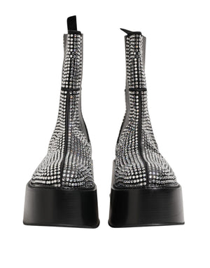 Dolce & Gabbana Schwarz Crystal Strass Mid Calf Kurze Stiefel Schuhe