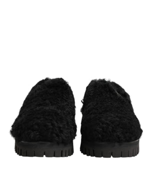 Dolce & Gabbana Kleid Schwarz Pelz Leder Hausschuhe Männer Schuhe